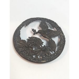 Vintage Rawcliff Pewter Poinsettia Holly Bird Potpourri Lid 1993 with Bonus Jar